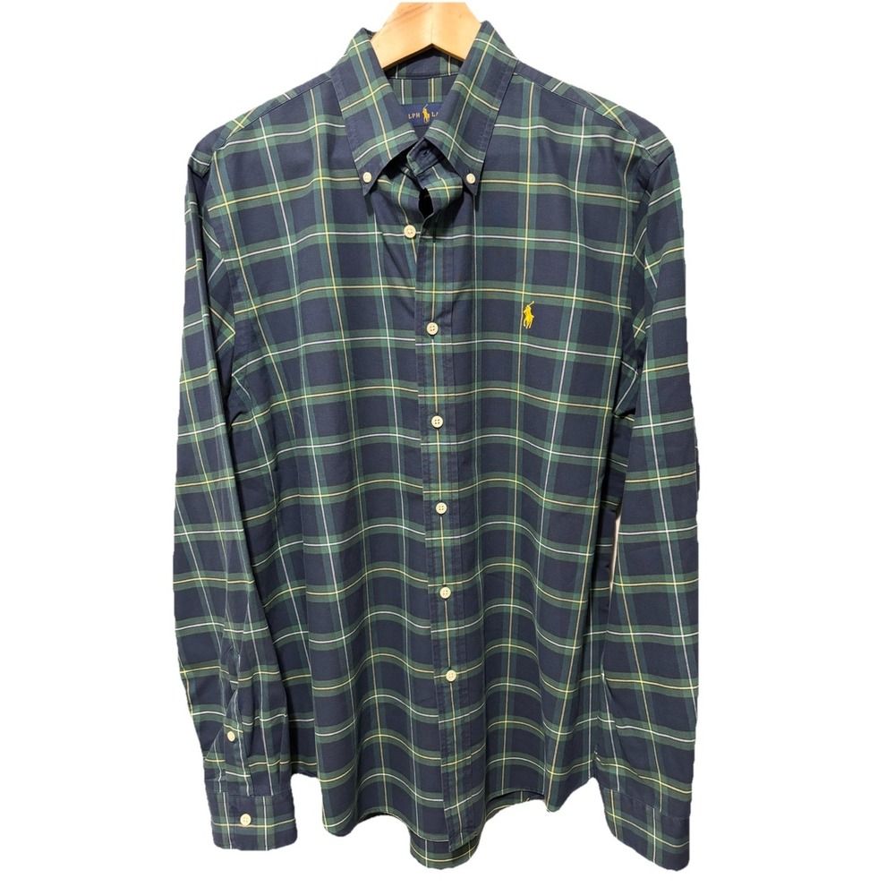 Polo Ralph Lauren Plaid Button Down Shirt Men’s Large Blue Green Classic Cotton